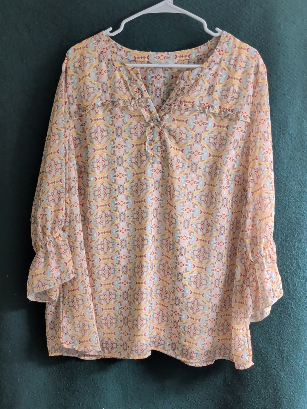 CJ Banks Yellow Printed Peasant Tunic Top